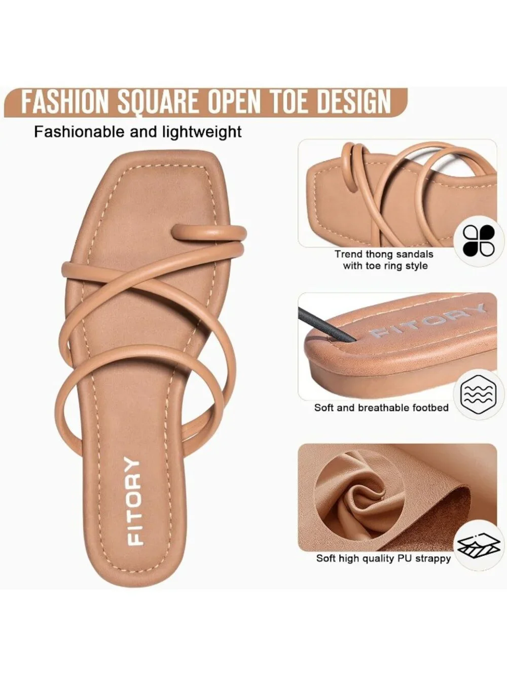 Women's Camel Summer Flat Toe Ring Thong Open Toe Cross Strap Fashion Shoes